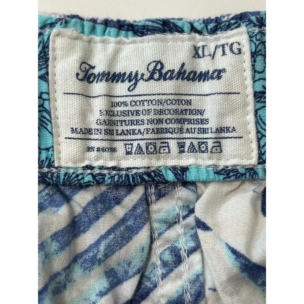 Tommy Bahama Mens XL Blue White Palm‎ Leaf Cotton Drawstring Shorts Tropical